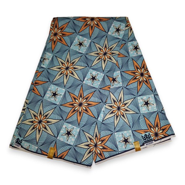 Afrikanischer Stoff - Blau Starflower  -  100% Baumwolle Im Angebot