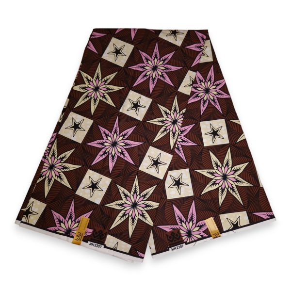 Afrikanischer Stoff - Braun Starflower -  100% Baumwolle Online