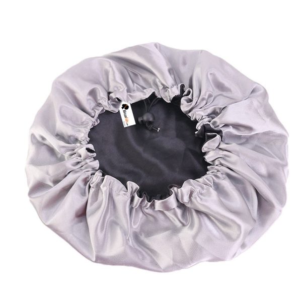SATIN-SET - Schützen & Duschen - Schwarze Satin bonnet   Schlafhaube + Duschhaube + Scrunchie Verkauf – Bild 2