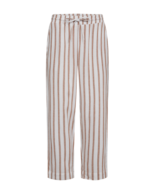 FQLAVISCO - STRIPED ANKLE PANTS - WHITE AND BROWN Rabatt